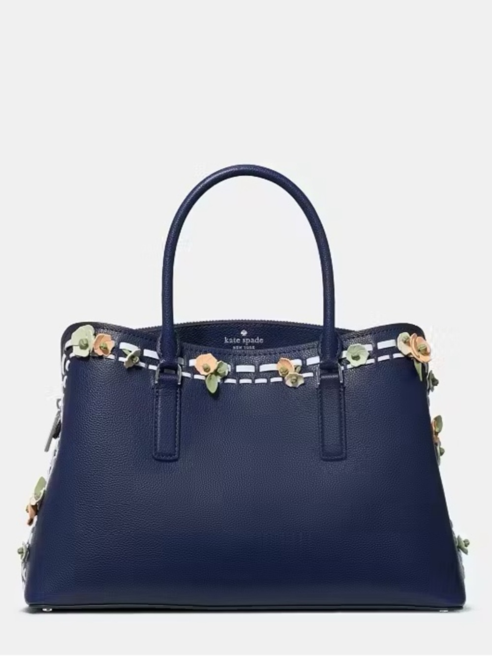 Kate Spade Thompson Street Floral Applique Large Satchel Bag Parisian Navy